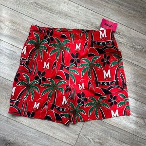 Mens FOCO Red Maryland Terrapins Island Palm Swim Trunks XL NWT